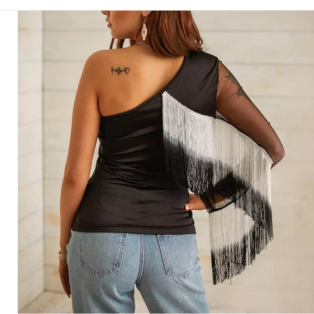 One Shoulder Fringe Top